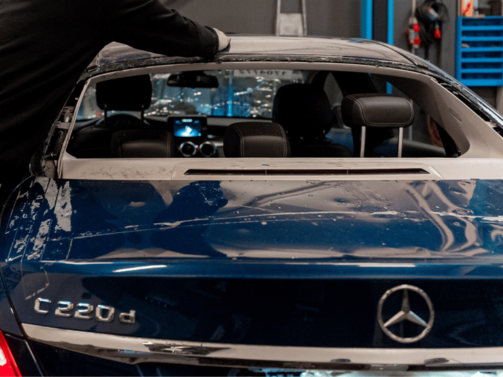 Shattered back window on  a Mercedes